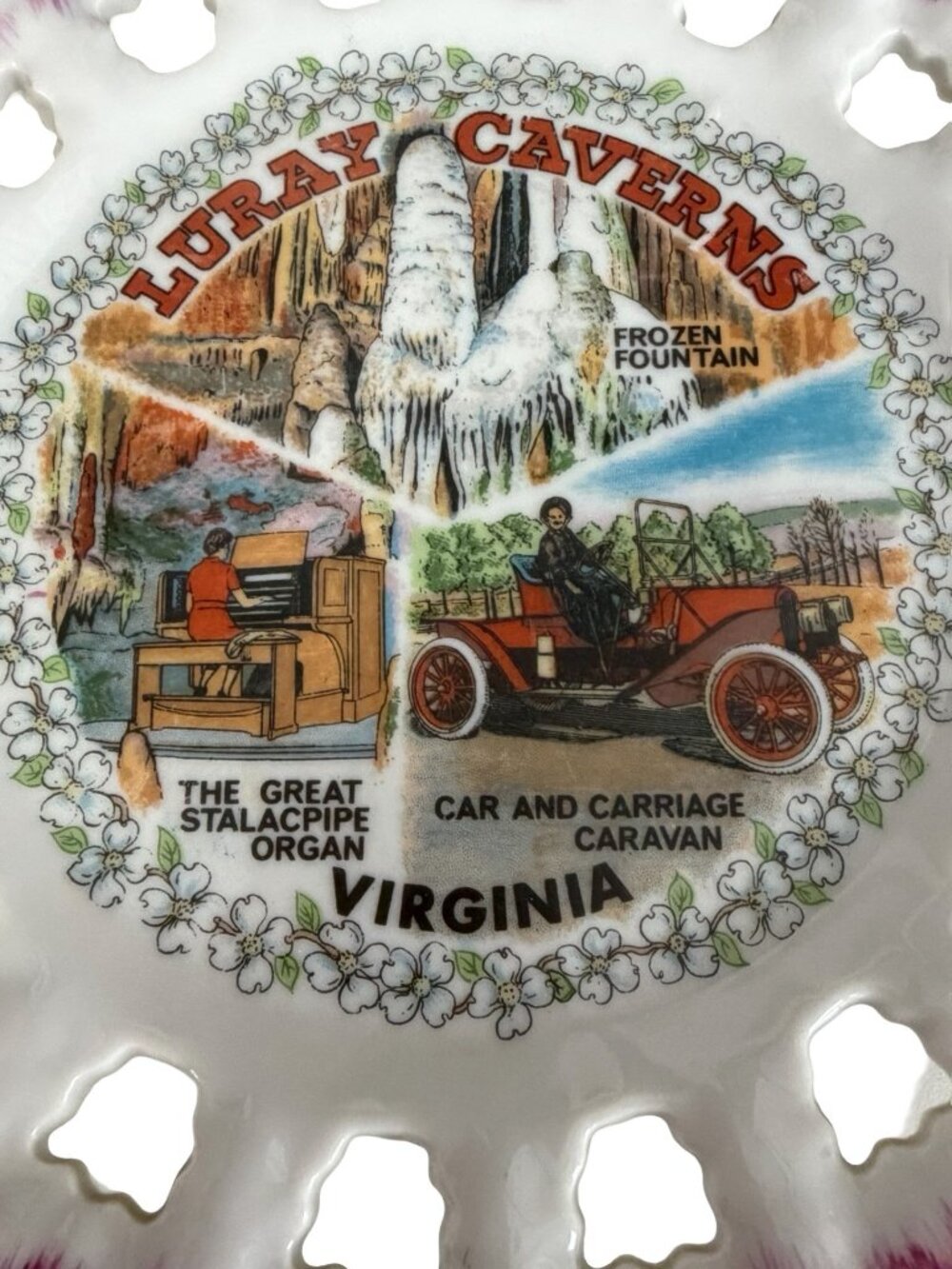 Vintage Luray Caverns Virginia Souvenir Plate Reticulated Lace Edge Decorative D - Picture 2 of 4